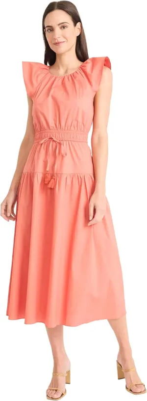 Maggy London Women's Elegant Midi A-line Smocked Waist Flutter Sleeve-Tiered Skirt Versatile Wedding Guest Dresses