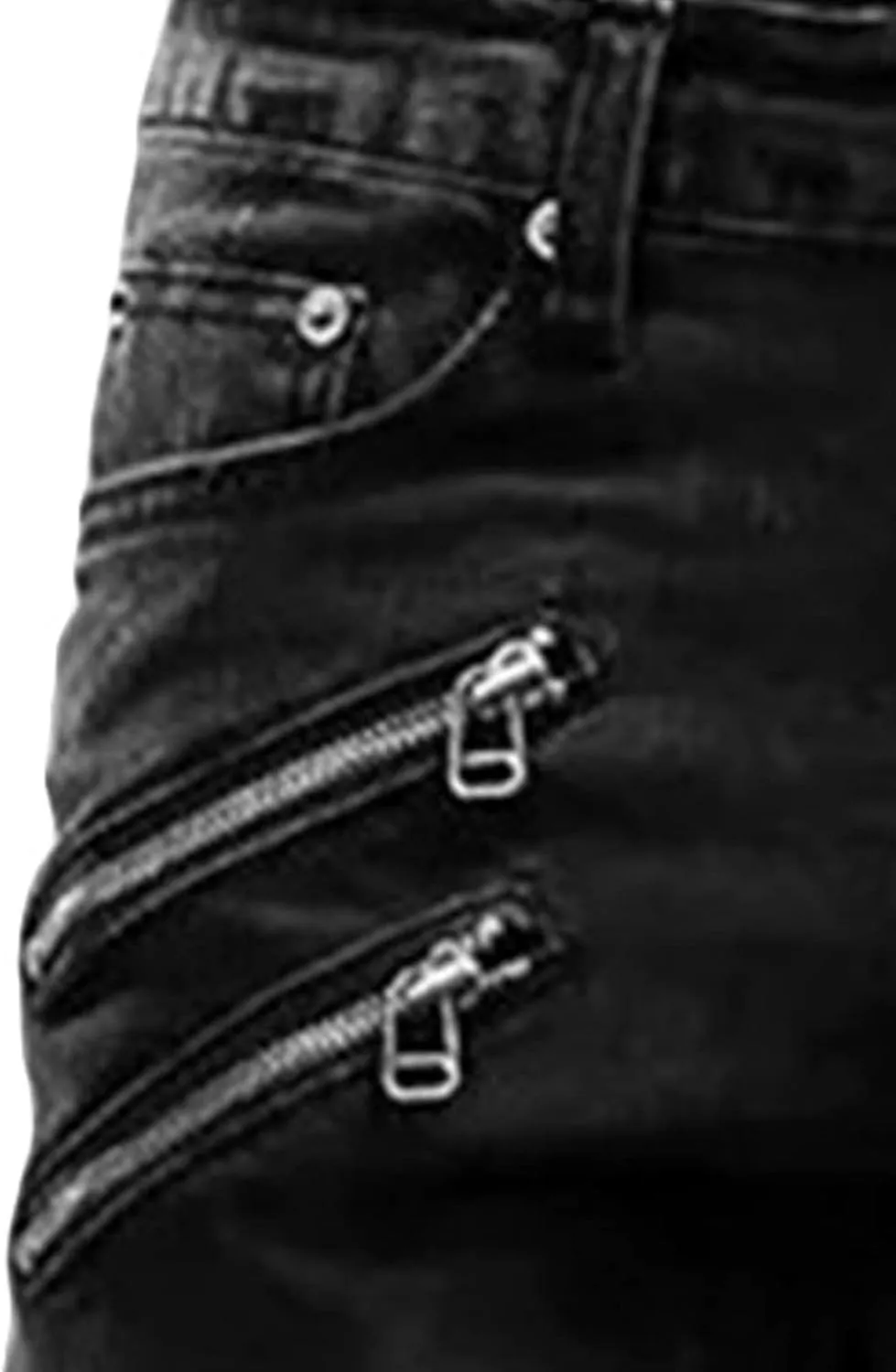 Maiyifu-GJ Men's Distressed Moto Biker Jeans Ripped Punk Gothic Zipper Denim Pants Hip hop Tapered Leg Slim Fit Jean