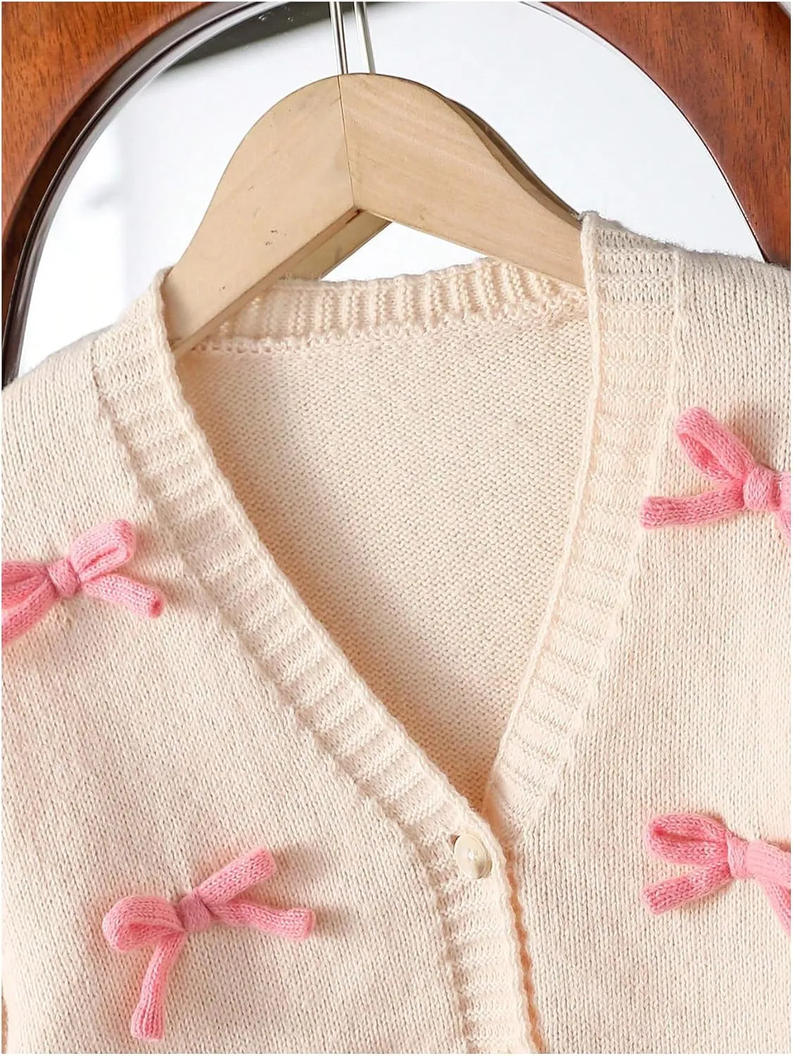 MakeMeChic Girl's 3D Bow Long Sleeve V Neck Button Down Cardigan Sweater Knitted Outerwear