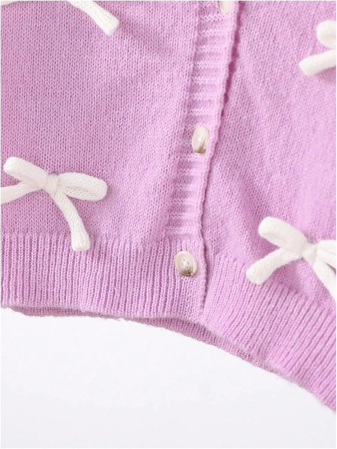 MakeMeChic Girl's 3D Bow Long Sleeve V Neck Button Down Cardigan Sweater Knitted Outerwear