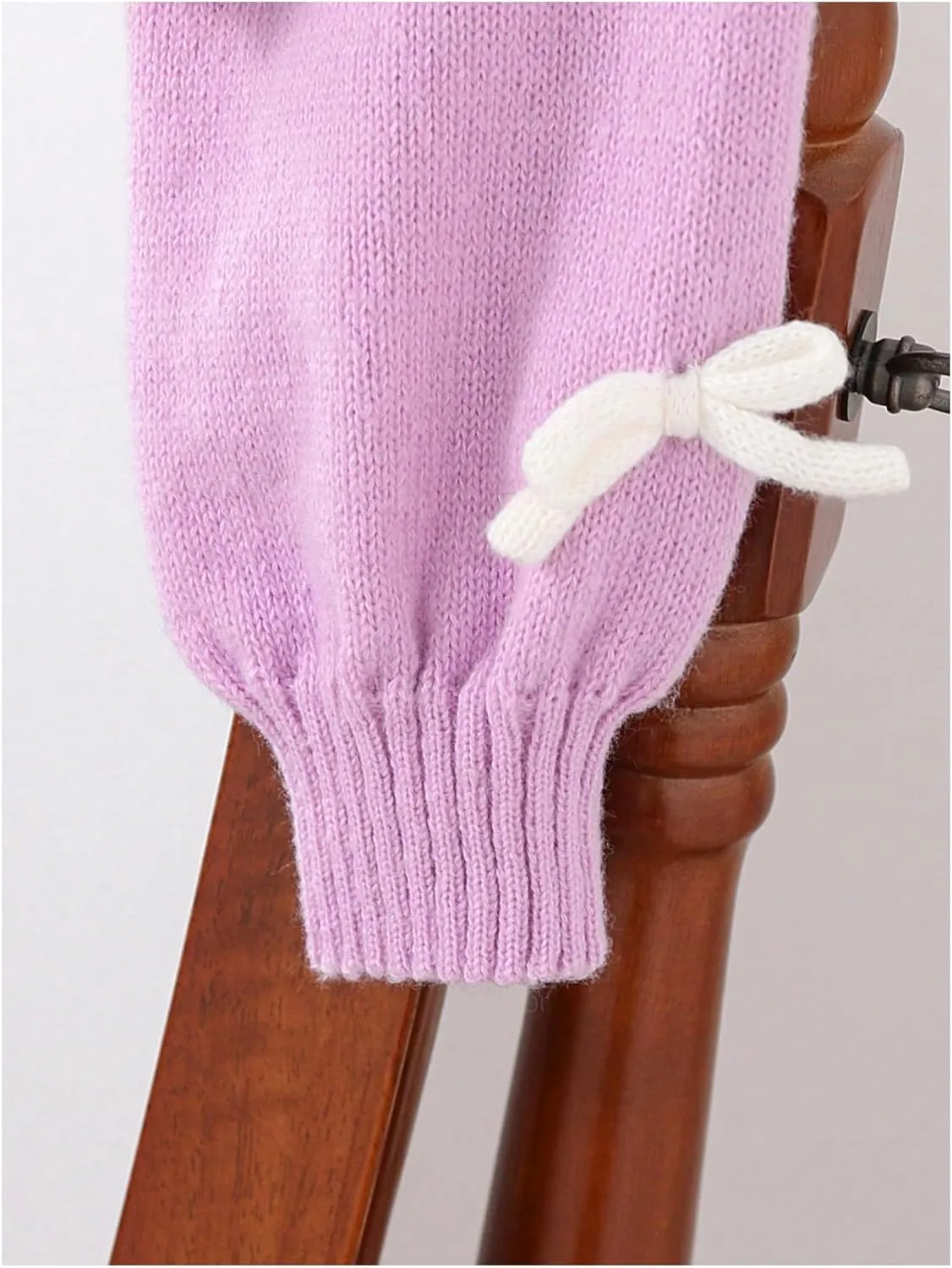 MakeMeChic Girl's 3D Bow Long Sleeve V Neck Button Down Cardigan Sweater Knitted Outerwear