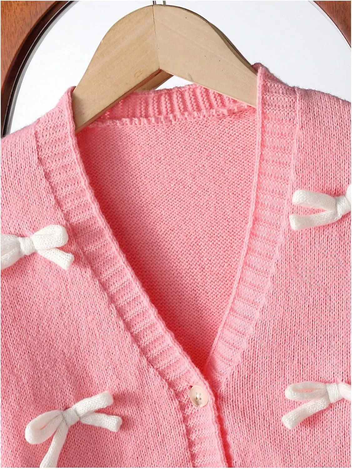 MakeMeChic Girl's 3D Bow Long Sleeve V Neck Button Down Cardigan Sweater Knitted Outerwear