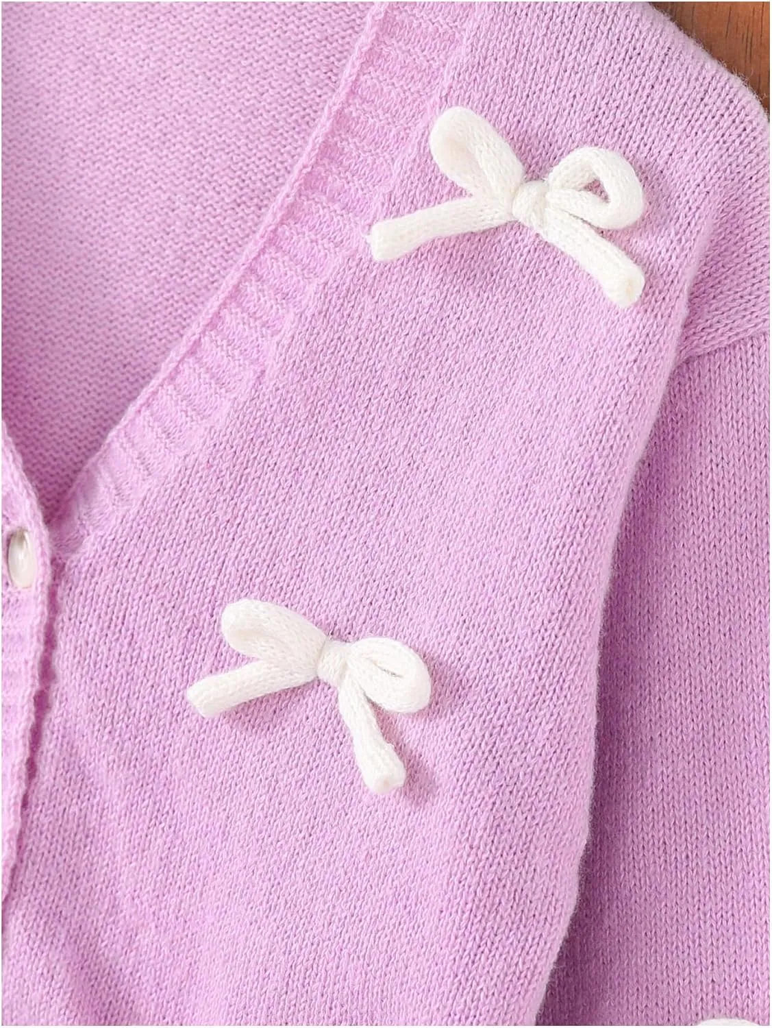MakeMeChic Girl's 3D Bow Long Sleeve V Neck Button Down Cardigan Sweater Knitted Outerwear