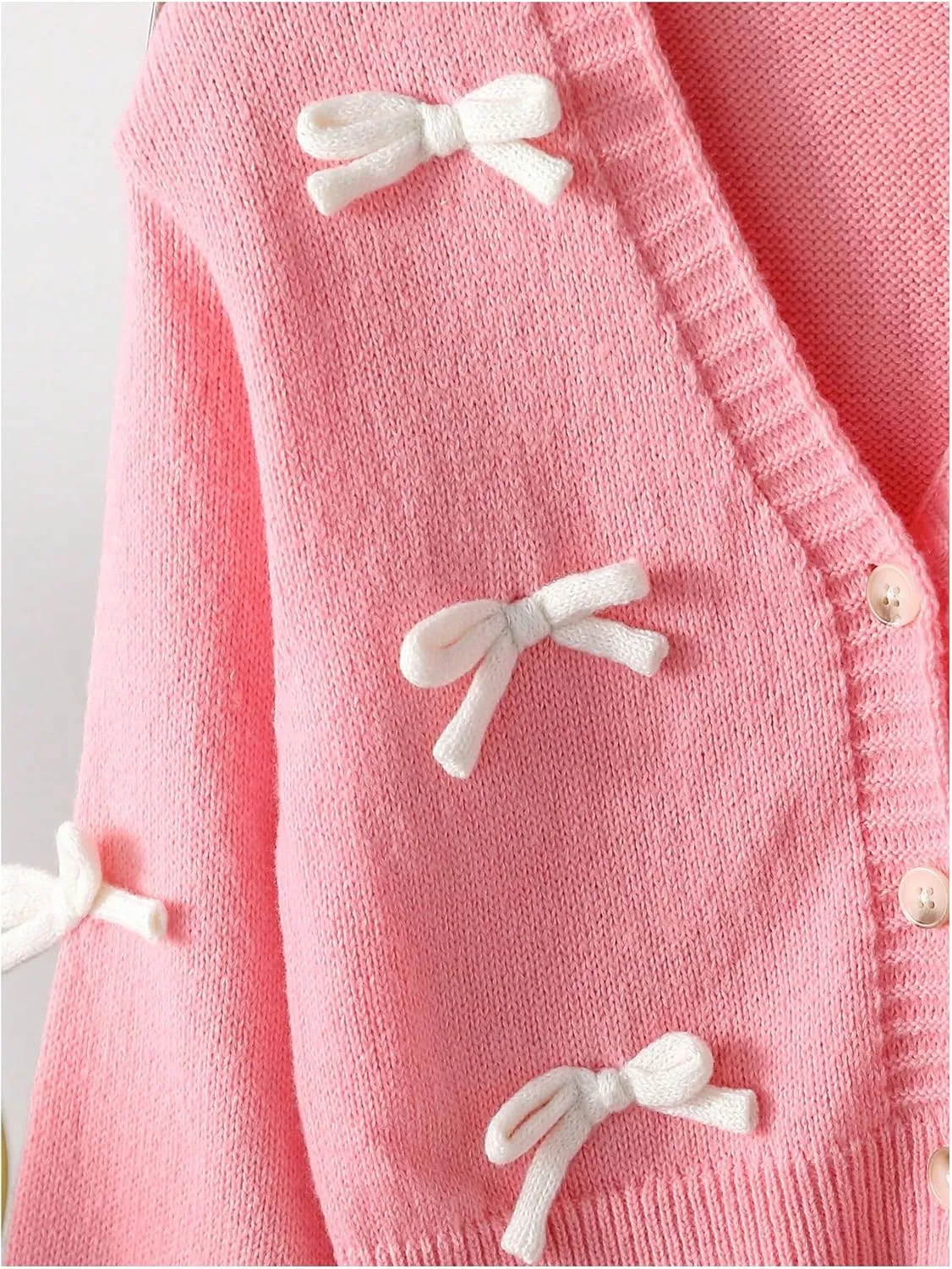 MakeMeChic Girl's 3D Bow Long Sleeve V Neck Button Down Cardigan Sweater Knitted Outerwear