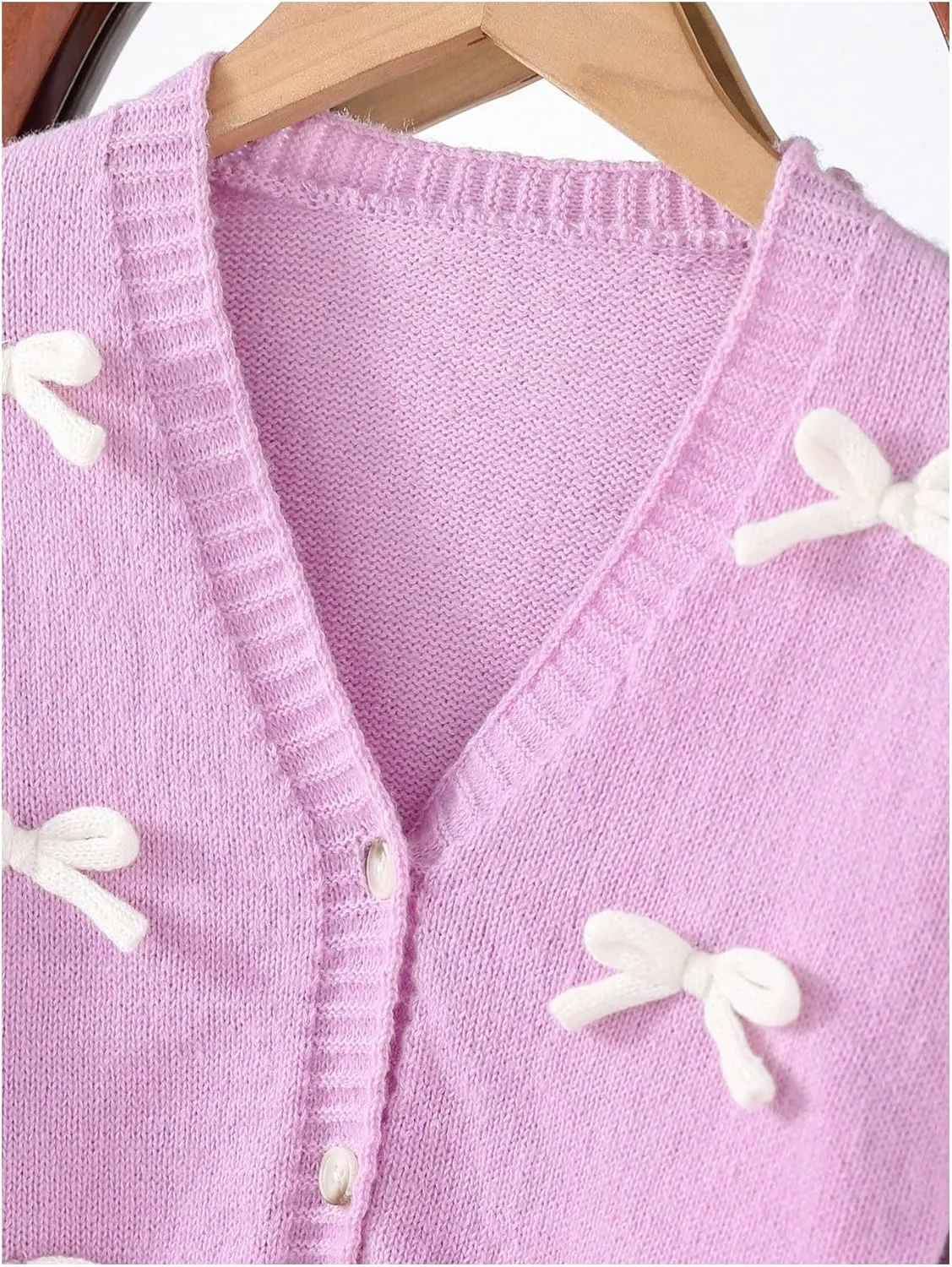 MakeMeChic Girl's 3D Bow Long Sleeve V Neck Button Down Cardigan Sweater Knitted Outerwear
