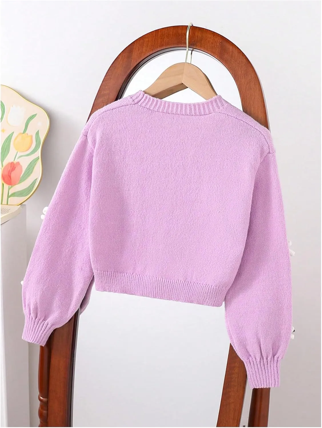 MakeMeChic Girl's 3D Bow Long Sleeve V Neck Button Down Cardigan Sweater Knitted Outerwear