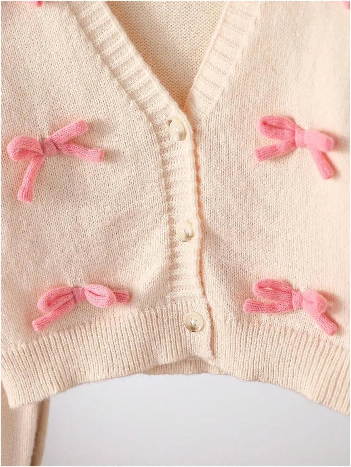 MakeMeChic Girl's 3D Bow Long Sleeve V Neck Button Down Cardigan Sweater Knitted Outerwear