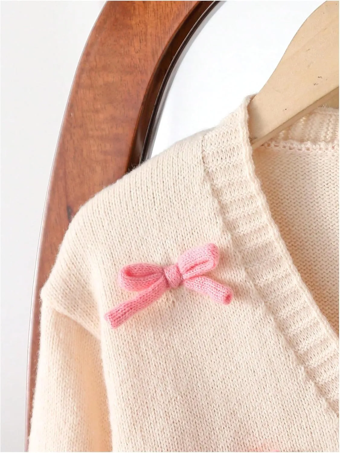 MakeMeChic Girl's 3D Bow Long Sleeve V Neck Button Down Cardigan Sweater Knitted Outerwear