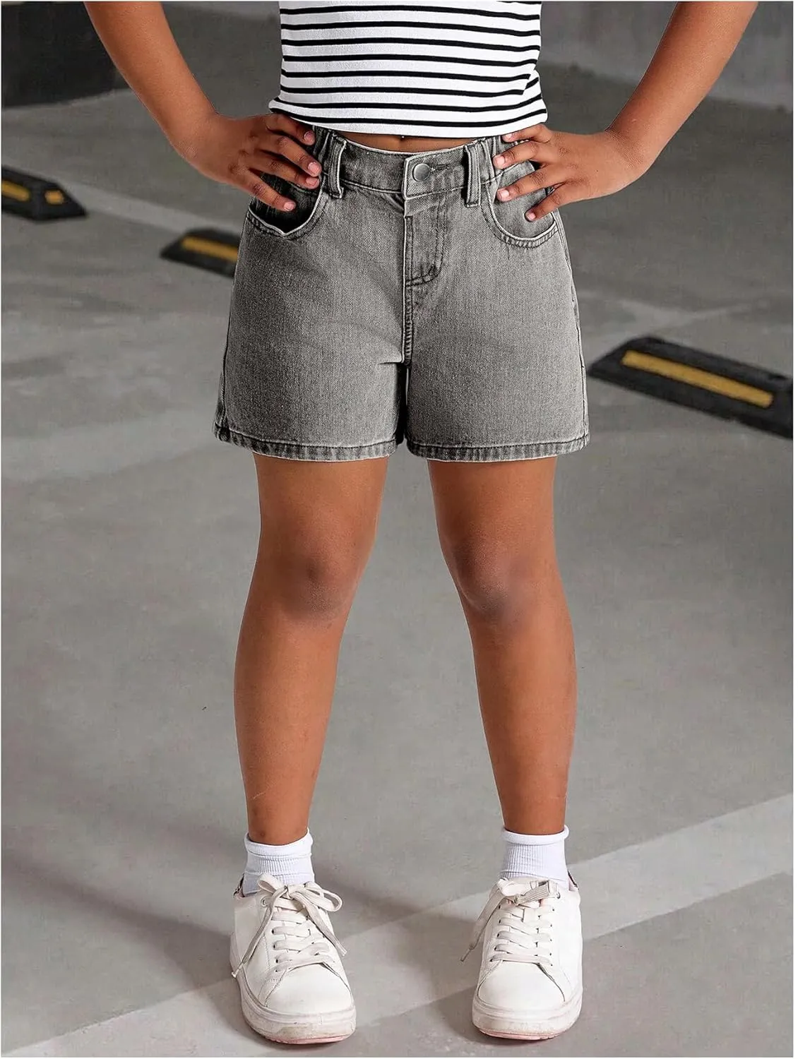 MakeMeChic Girl's Denim Shorts Bow Embroidery Straight Leg Bermuda Jean Shorts with Pockets