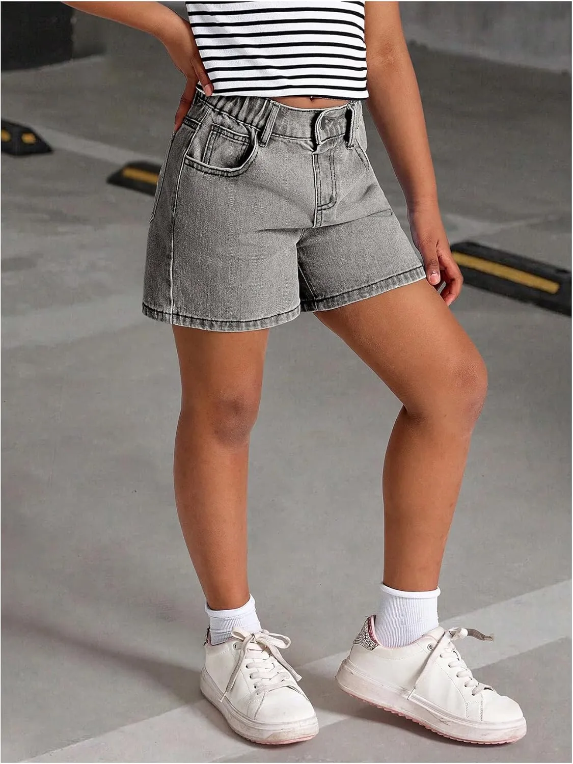 MakeMeChic Girl's Denim Shorts Bow Embroidery Straight Leg Bermuda Jean Shorts with Pockets