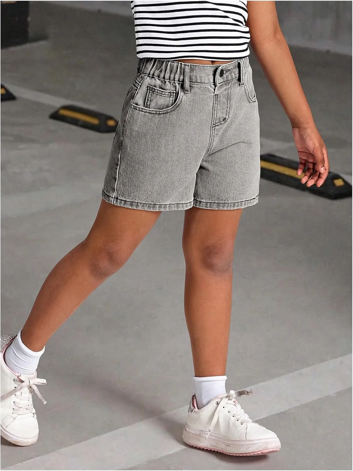MakeMeChic Girl's Denim Shorts Bow Embroidery Straight Leg Bermuda Jean Shorts with Pockets