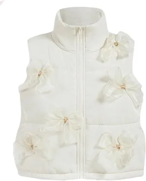MakeMeChic Women's Bow Front Padded Vest Mock Neck Sleeveless Quilted Puffer Jacket Outerwear