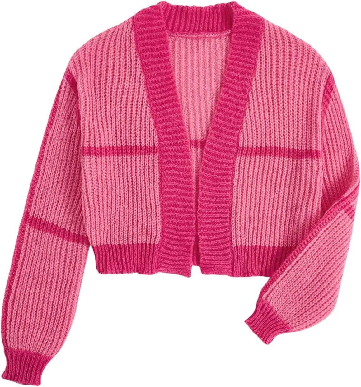 MakeMeChic Women's Color Block Cardigan Long Sleeve Open Front Drop Shoulder Casual Knitted Outerwear