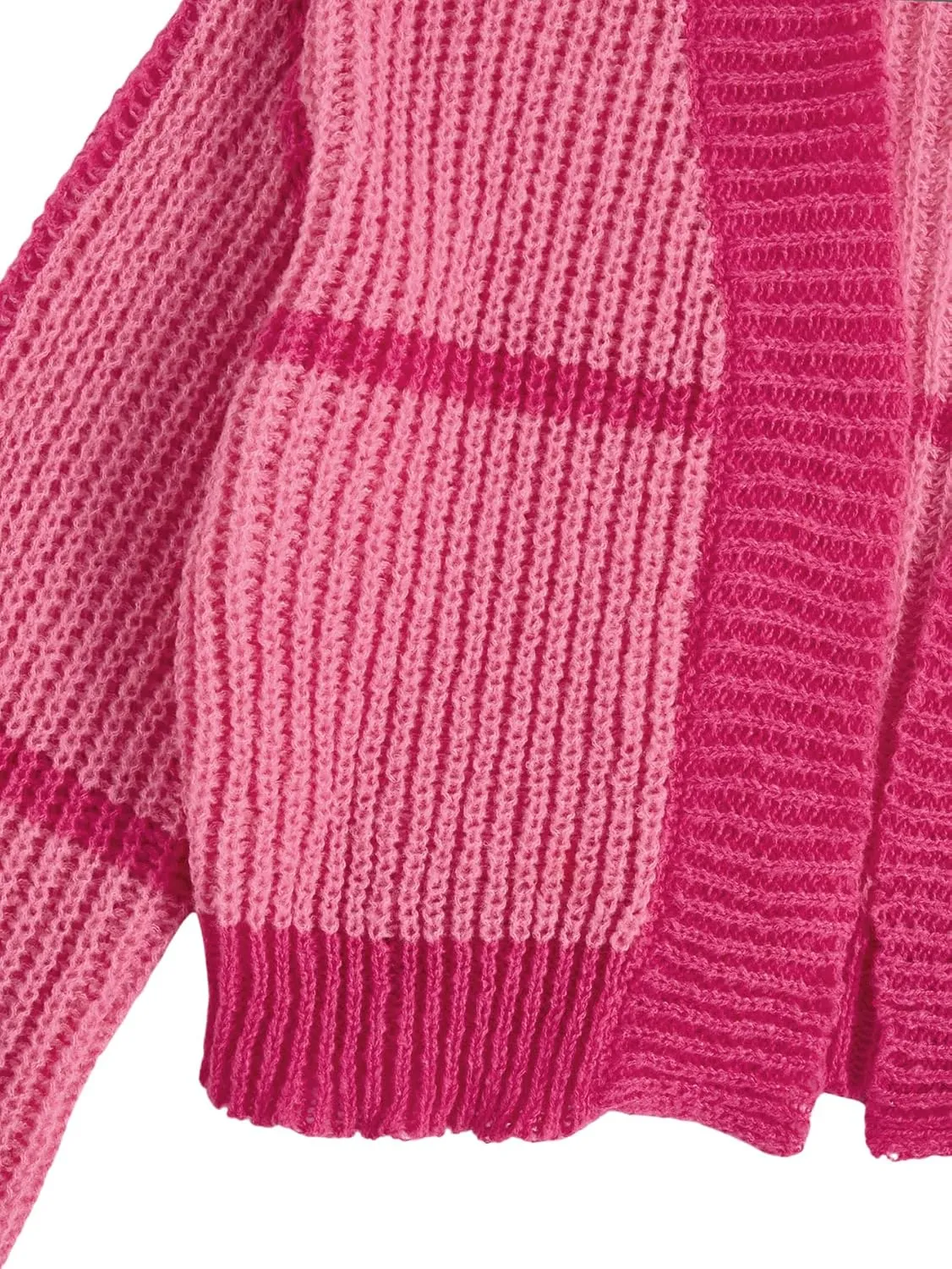 MakeMeChic Women's Color Block Cardigan Long Sleeve Open Front Drop Shoulder Casual Knitted Outerwear