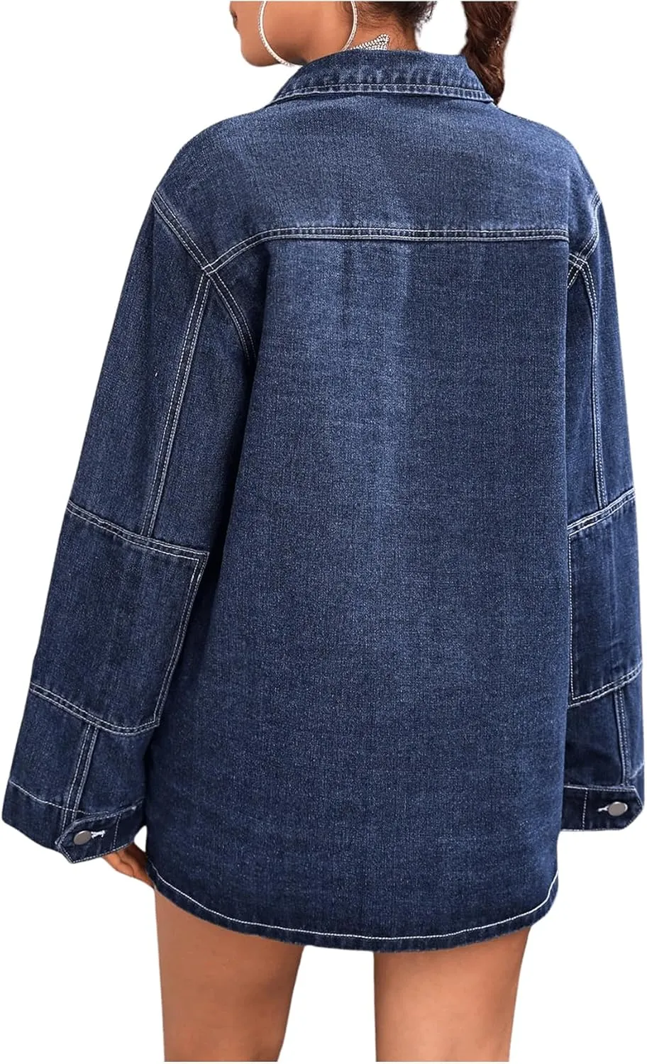 MakeMeChic Women's Lapel Button Down Cargo Denim Jacket Loose Y2K Outerwear with Pocket