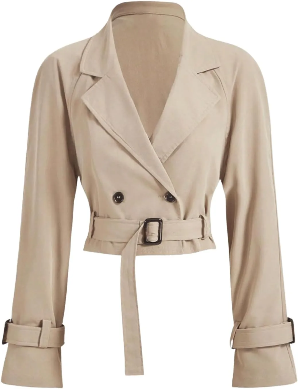 MakeMeChic Women's Lapel Neck Double Breasted Trench Coats Long Sleeve Belted Coat Outerwear
