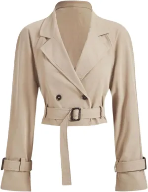 MakeMeChic Women's Lapel Neck Double Breasted Trench Coats Long Sleeve Belted Coat Outerwear