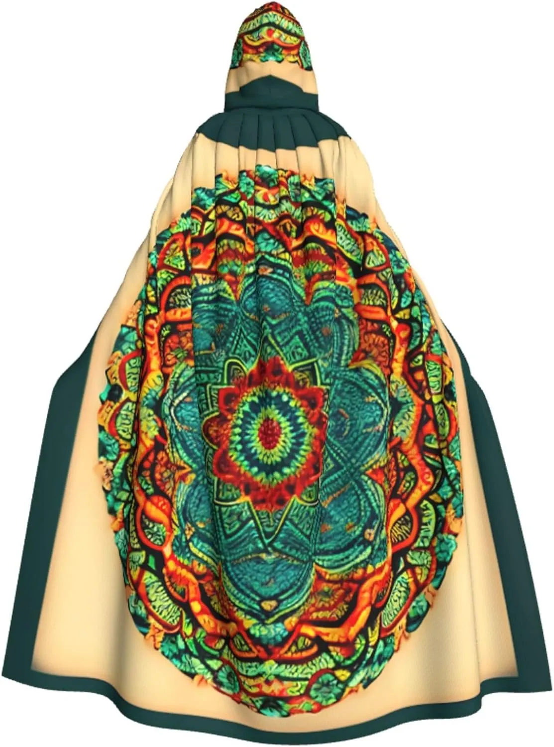 Mandala Print Halloween Hooded Cloak Hooded Cape Adult Halloween Costume Cosplay Witch Cloak with Extra Comfort Black