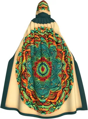 Mandala Print Halloween Hooded Cloak Hooded Cape Adult Halloween Costume Cosplay Witch Cloak with Extra Comfort Black