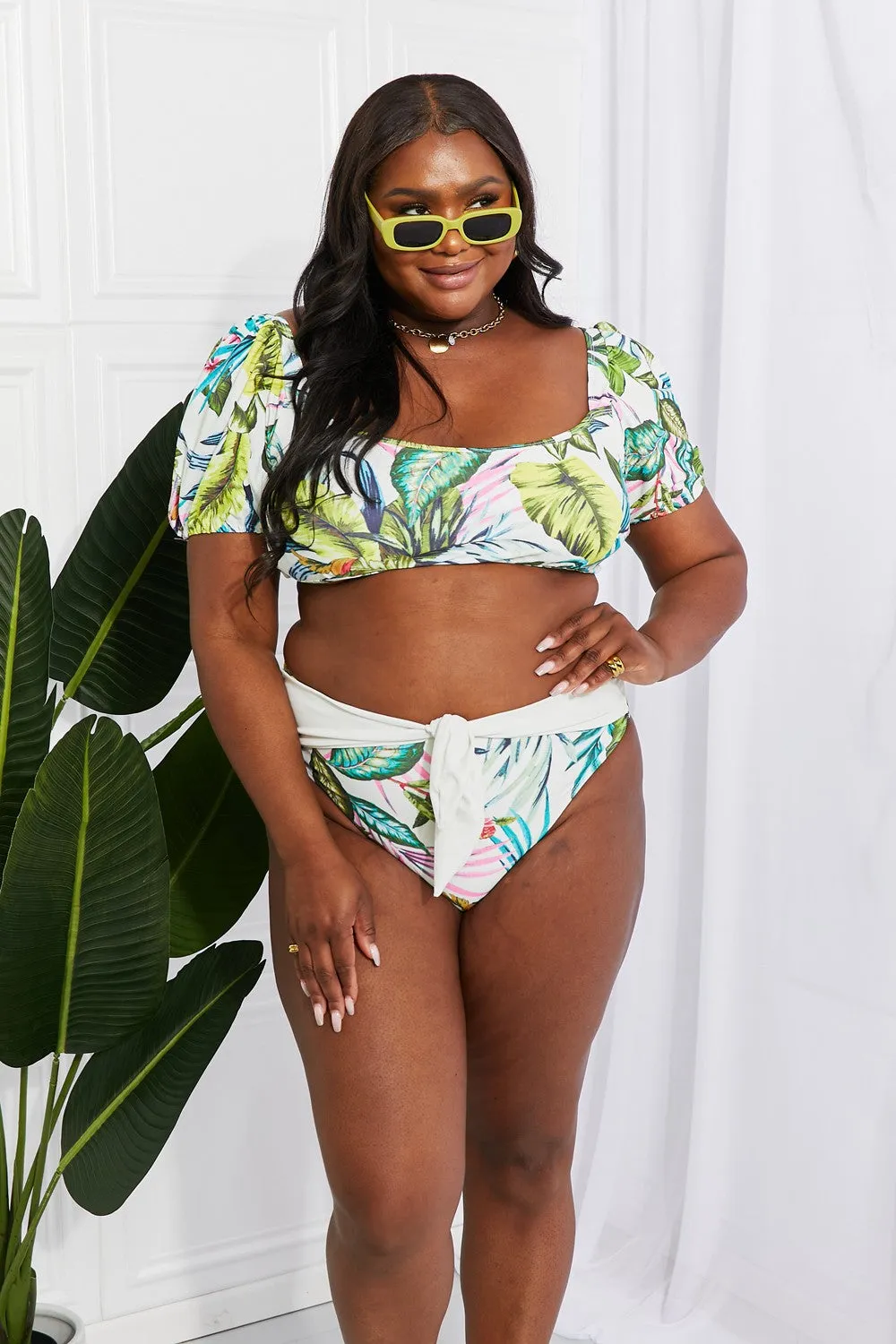 Marina West Swim Vacay Ready Puff Sleeve Bikini in Floral - Ships from The US