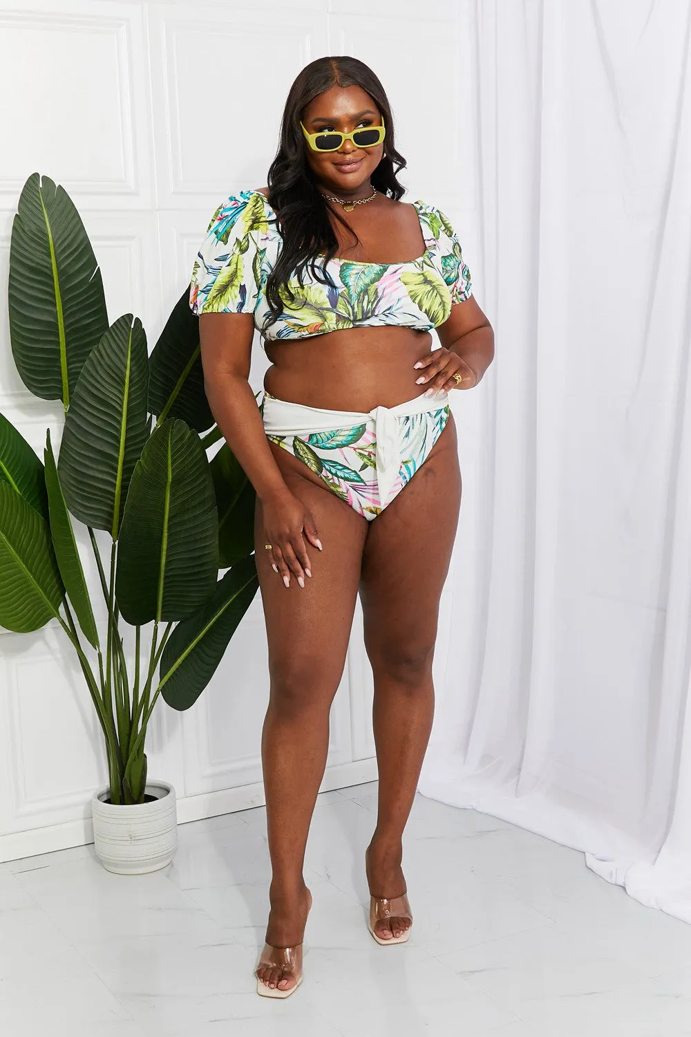 Marina West Swim Vacay Ready Puff Sleeve Bikini in Floral - Ships from The US