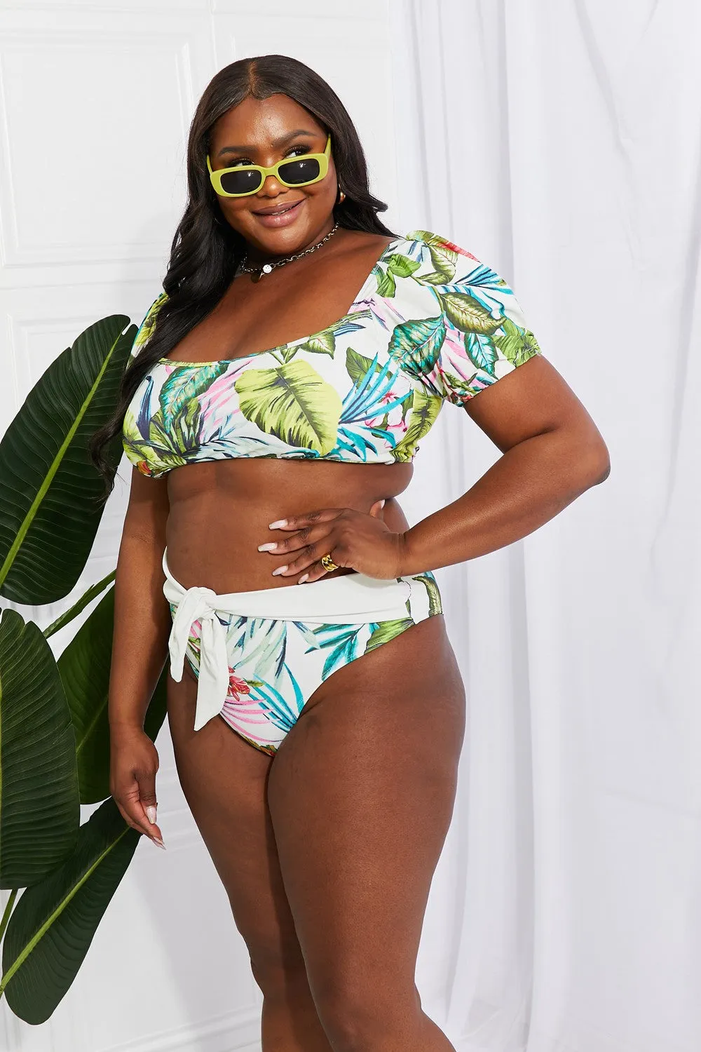 Marina West Swim Vacay Ready Puff Sleeve Bikini in Floral - Ships from The US