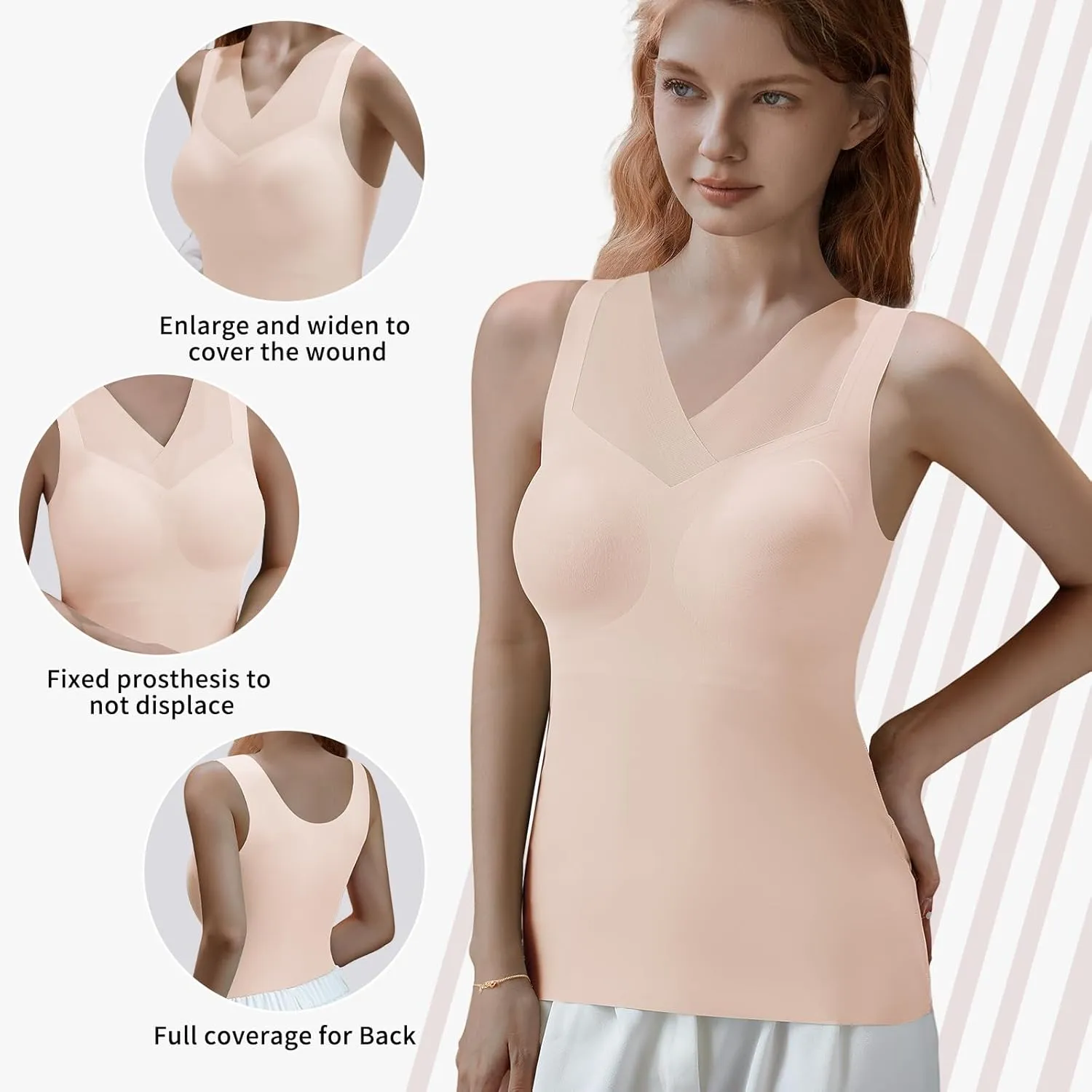 Mastectomy Camisoles with Prosthesis Breast, Comfort Women Post Sugical Tank Top, Prosthetic Breast Camisole