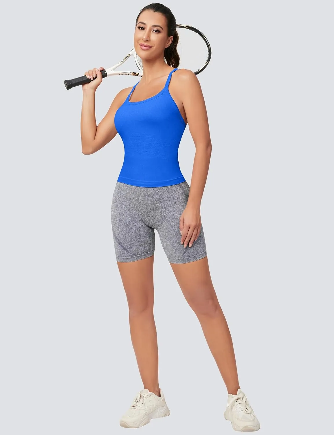 MathCat Workout Tank Tops for Women with Built in Bra, Sleeveless Gym Tops Seamless Racerback Athletic Yoga Shirts 2 Pack