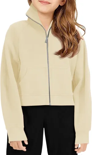 Meikulo Girls Zip Up Sweatshirt Kids Fashion Stand Collar Fleece Lined Jacket with Pockets 7-14 Years