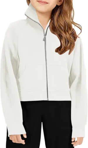 Meikulo Girls Zip Up Sweatshirt Kids Fashion Stand Collar Fleece Lined Jacket with Pockets 7-14 Years