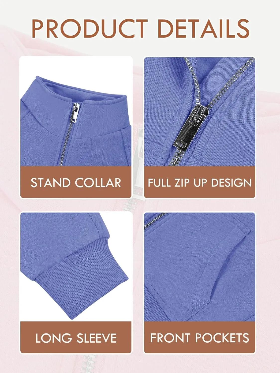 Meikulo Girls Zip Up Sweatshirt Kids Fashion Stand Collar Fleece Lined Jacket with Pockets 7-14 Years