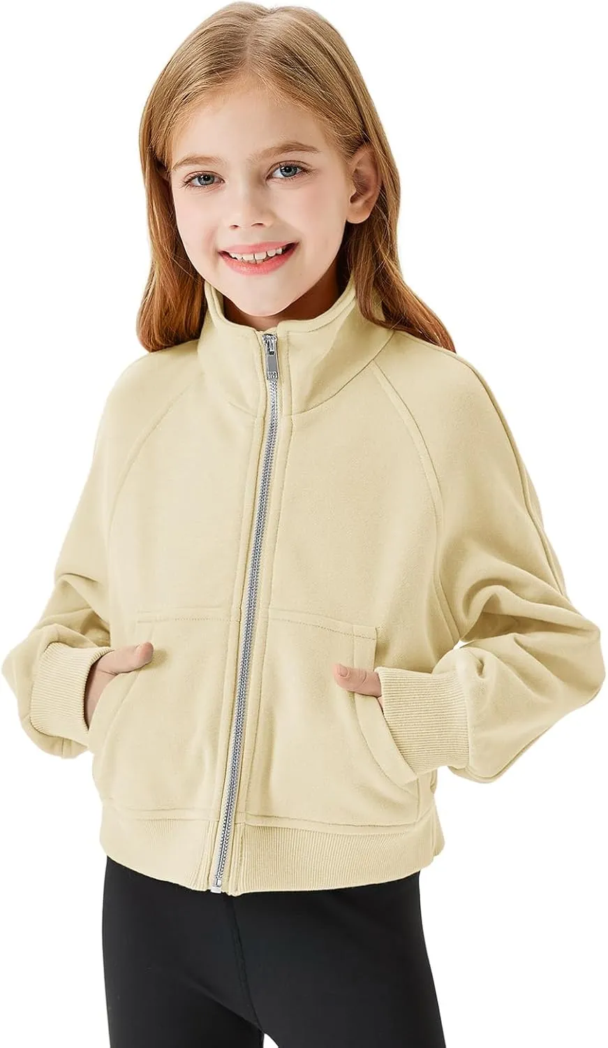 Meikulo Girls Zip Up Sweatshirt Kids Fashion Stand Collar Fleece Lined Jacket with Pockets 7-14 Years