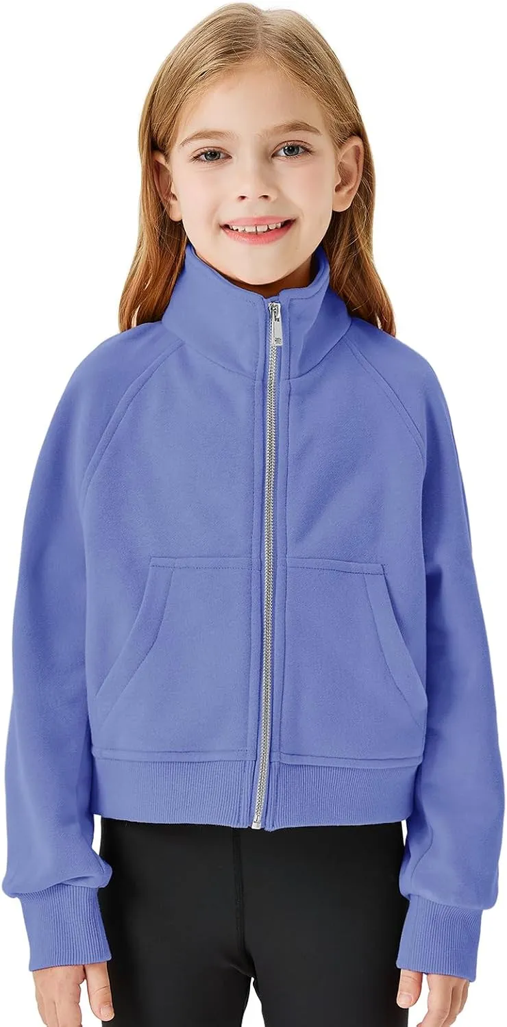 Meikulo Girls Zip Up Sweatshirt Kids Fashion Stand Collar Fleece Lined Jacket with Pockets 7-14 Years