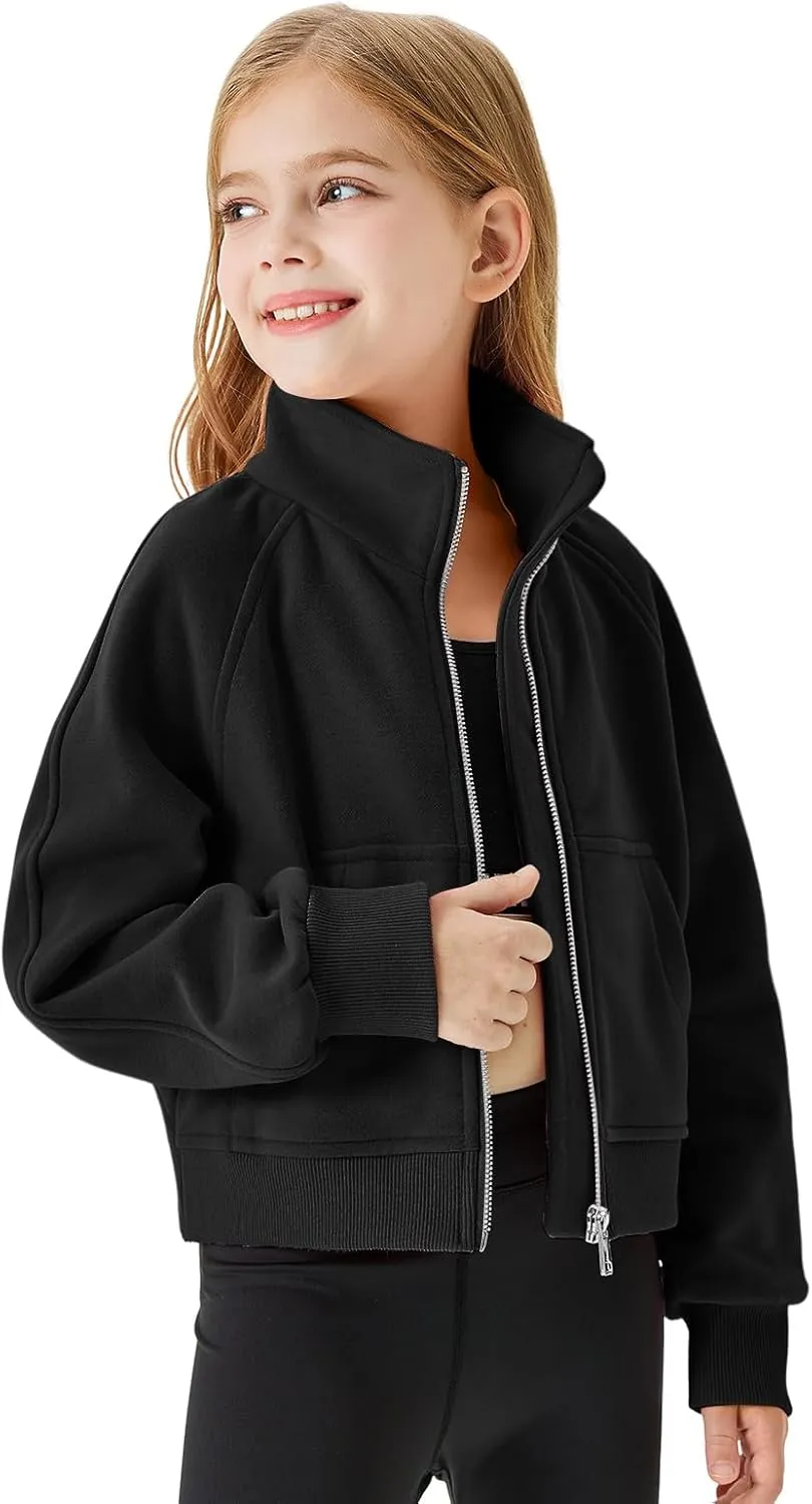 Meikulo Girls Zip Up Sweatshirt Kids Fashion Stand Collar Fleece Lined Jacket with Pockets 7-14 Years