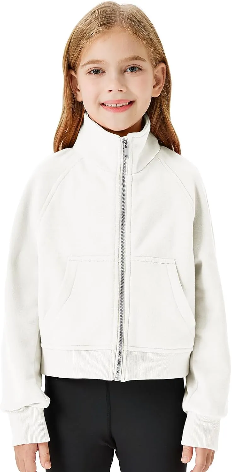 Meikulo Girls Zip Up Sweatshirt Kids Fashion Stand Collar Fleece Lined Jacket with Pockets 7-14 Years