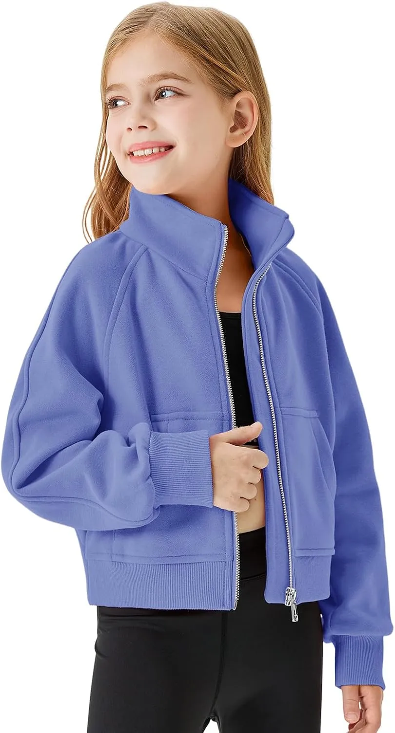 Meikulo Girls Zip Up Sweatshirt Kids Fashion Stand Collar Fleece Lined Jacket with Pockets 7-14 Years