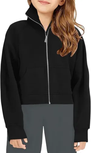 Meikulo Girls Zip Up Sweatshirt Kids Fashion Stand Collar Fleece Lined Jacket with Pockets 7-14 Years