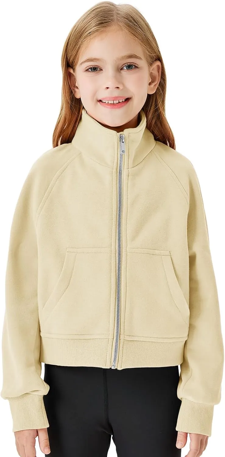 Meikulo Girls Zip Up Sweatshirt Kids Fashion Stand Collar Fleece Lined Jacket with Pockets 7-14 Years