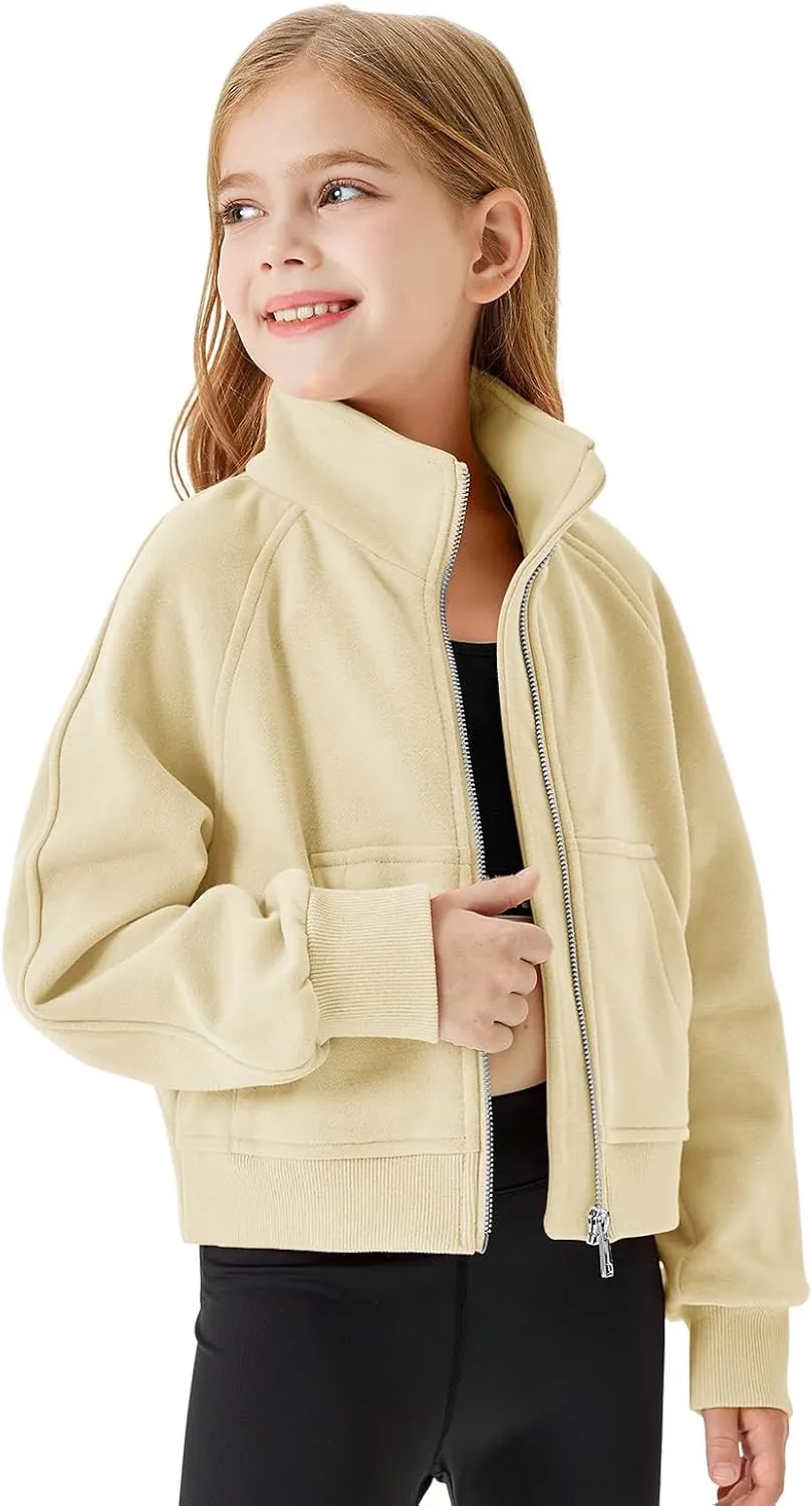 Meikulo Girls Zip Up Sweatshirt Kids Fashion Stand Collar Fleece Lined Jacket with Pockets 7-14 Years