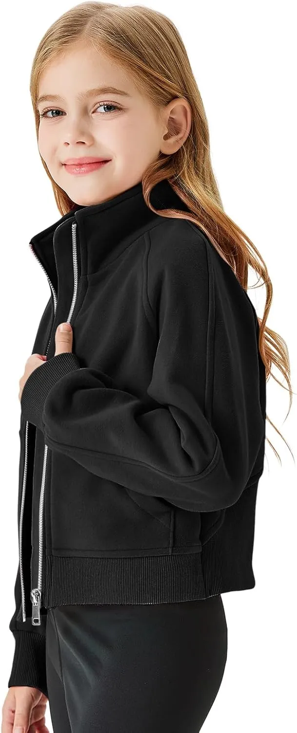 Meikulo Girls Zip Up Sweatshirt Kids Fashion Stand Collar Fleece Lined Jacket with Pockets 7-14 Years