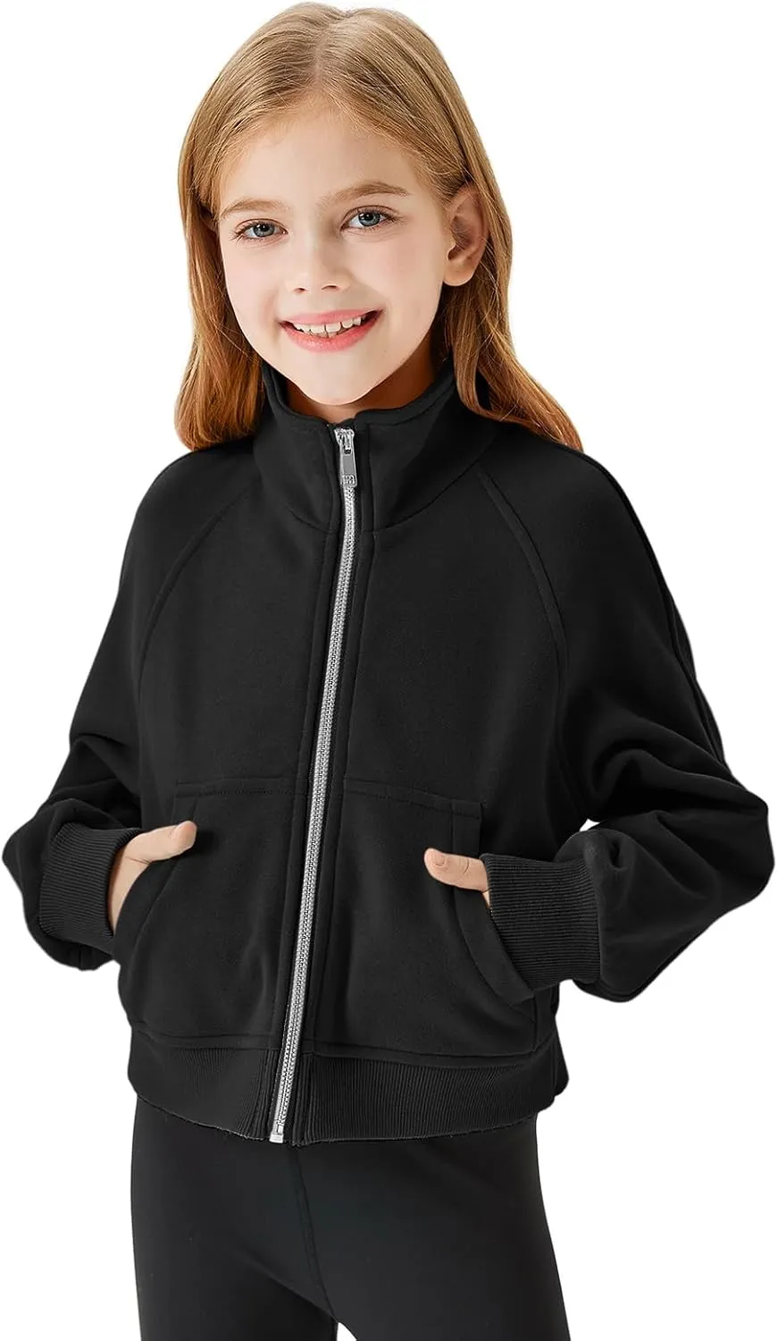 Meikulo Girls Zip Up Sweatshirt Kids Fashion Stand Collar Fleece Lined Jacket with Pockets 7-14 Years