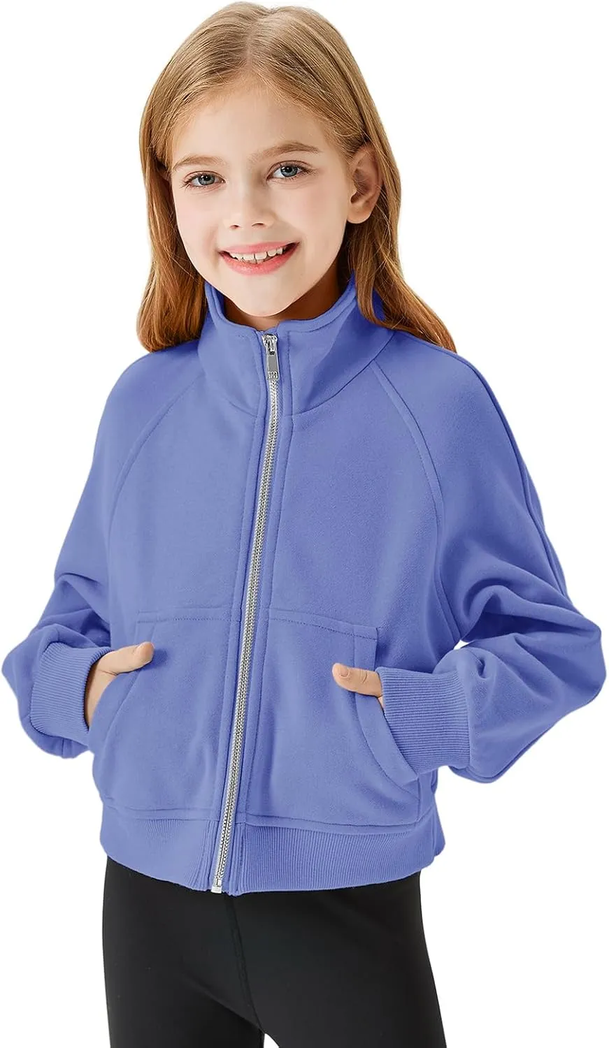 Meikulo Girls Zip Up Sweatshirt Kids Fashion Stand Collar Fleece Lined Jacket with Pockets 7-14 Years