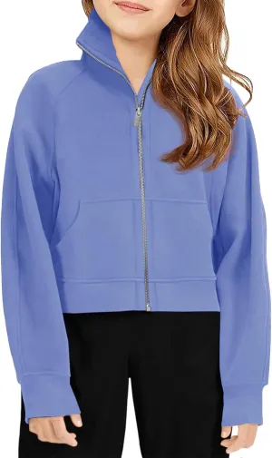 Meikulo Girls Zip Up Sweatshirt Kids Fashion Stand Collar Fleece Lined Jacket with Pockets 7-14 Years