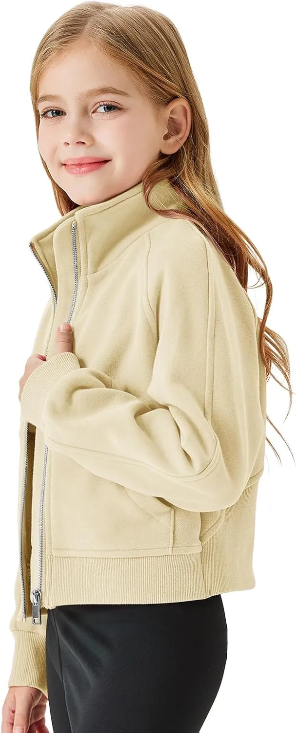 Meikulo Girls Zip Up Sweatshirt Kids Fashion Stand Collar Fleece Lined Jacket with Pockets 7-14 Years