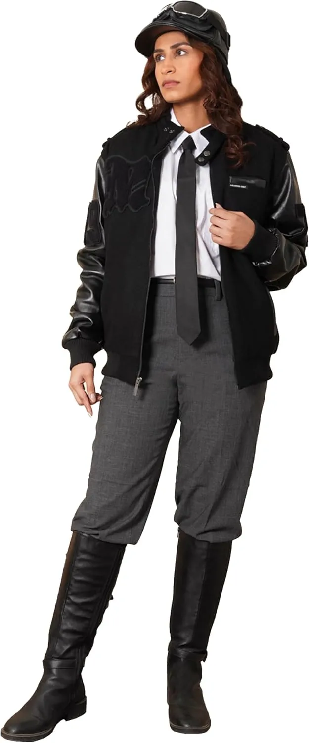 Members Only Oversized Wool Varsity Jacket Women Leather Sleeve | Letterman Jacket Women - Black