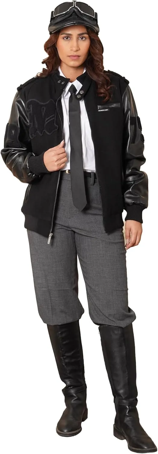 Members Only Oversized Wool Varsity Jacket Women Leather Sleeve | Letterman Jacket Women - Black