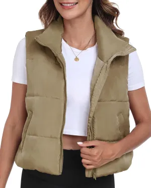 Memorose Puffer Vest for Women Winter Outwear Jacket Cropped Sleeveless Lightweight Fashion Fall Coat with Pockets