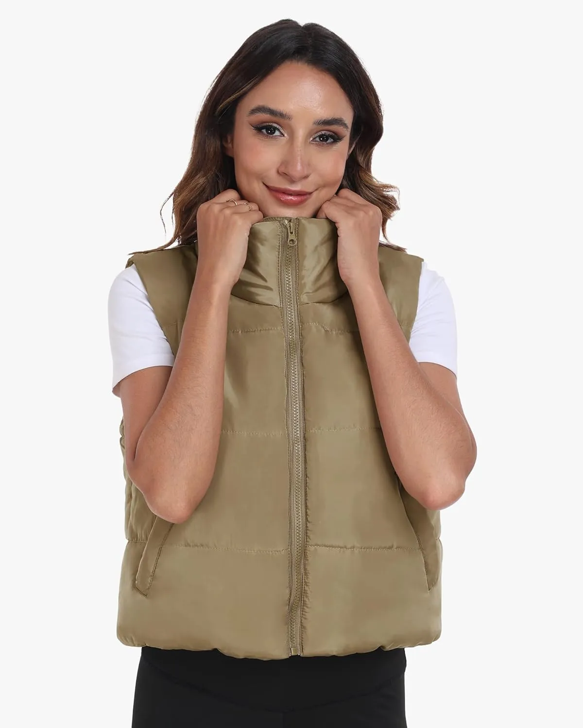 Memorose Puffer Vest for Women Winter Outwear Jacket Cropped Sleeveless Lightweight Fashion Fall Coat with Pockets