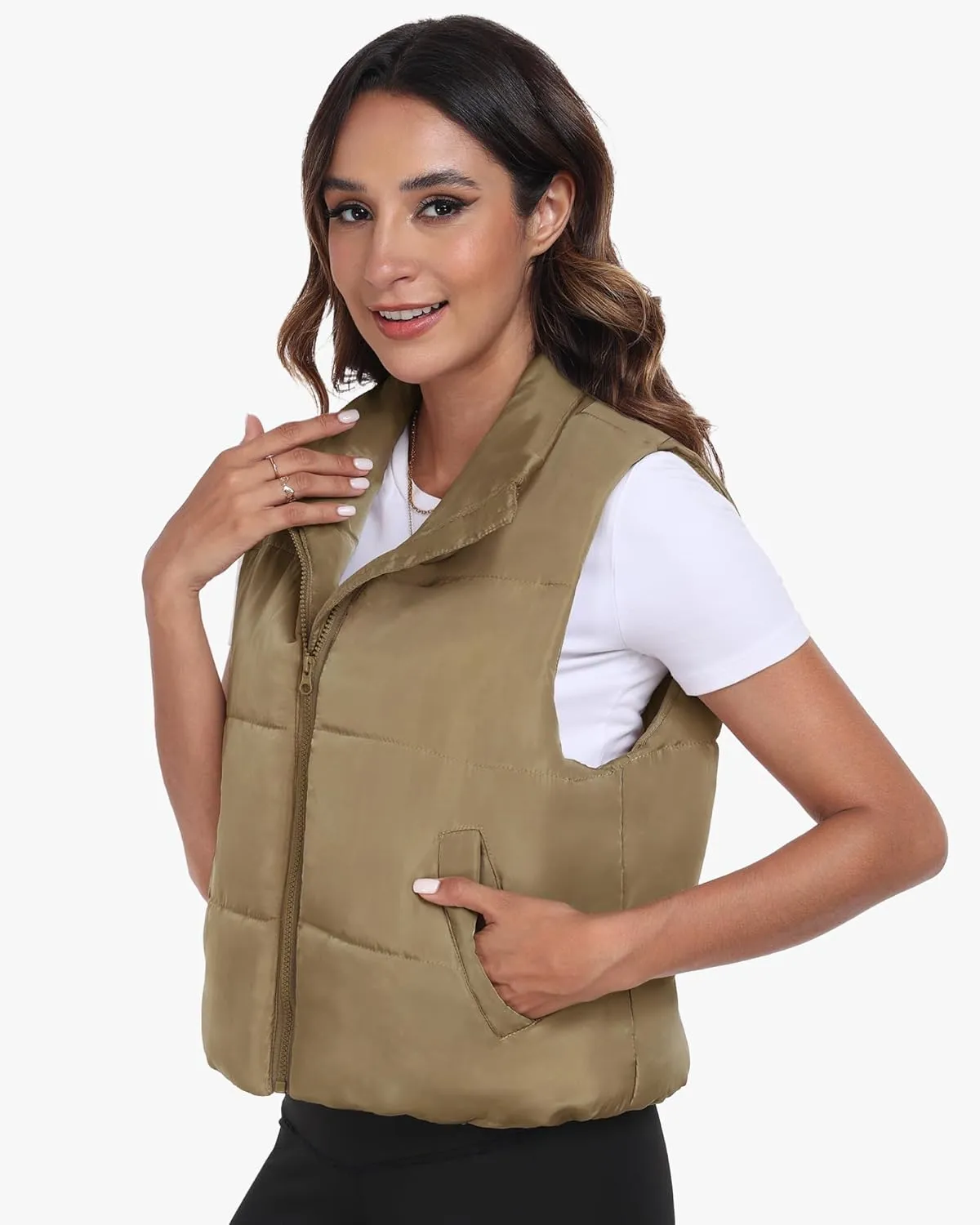 Memorose Puffer Vest for Women Winter Outwear Jacket Cropped Sleeveless Lightweight Fashion Fall Coat with Pockets