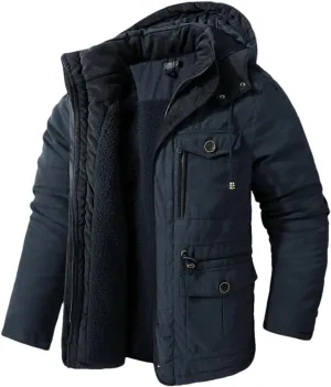 Men Fleece Warm Jackets Thick Hooded Coat Mens Linner Outerwear Casual Cotton Padded Jacket